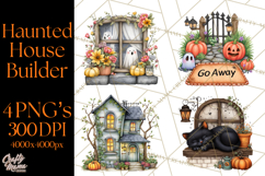 Haunted House Builder Clipart, Halloween Scene Creator PNG Product Image 1