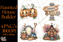 Haunted House Builder Clipart, Halloween Scene Creator PNG Product Image 1