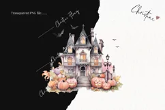 Pastel Pink Watercolor Haunted House Clipart | Watercolor Product Image 2