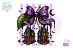 Haunted House Cherry Halloween Bow PNG Clipart Artwork Product Image 1