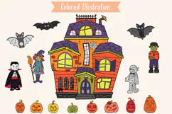 Haunted House Color, Hand Drawn Monsters, Halloween Pumpkins Product Image 5