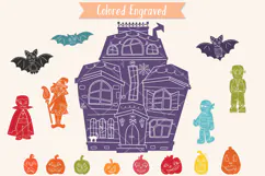 Haunted House Color, Hand Drawn Monsters, Halloween Pumpkins Product Image 9