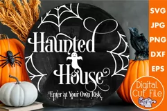 Farmhouse Halloween Round Sign, Haunted House Svg File Product Image 1