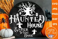 Farmhouse Halloween Round Sign, Haunted House Svg Cut File Product Image 1