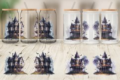 Haunted House Halloween Glass Can Wraps Product Image 3
