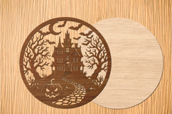 Haunted House Halloween Laser Cut SVG,Round Wooden Door Product Image 2