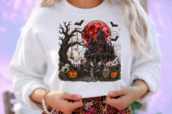 Haunted House Halloween Rhinestone PNG Design Product Image 2