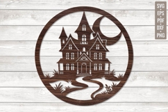 Haunted House Moon SVG | Spooky Moonlit Halloween Wall Art Product Image 1