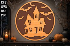 Haunted House with Flying Bats Halloween Laser Cut SVG Product Image 1