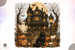 Haunted Mansion Halloween PNG, Spooky Ghost Black Cat Product Image 1