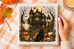 Haunted Mansion Halloween PNG, Spooky Ghost Black Cat Product Image 3