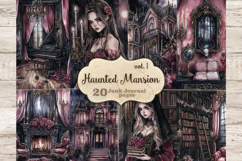 GlamArtZhanna, Haunted Mansion Junk Journal Pages, Gothic Halloween Junk Journal Paper, Spooky Digital Collage Sheet, Witch Scrapbook Kit, Halloween Girl Junk Journal Kit, Pink Halloween Journal Card, Creepy Journaling Pages, Creepy Ephemera Pages, Scary 