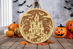 Haunted Mansion Round Door Hanger SVG,Spooky Wooden Sign Product Image 1