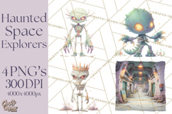 Halloween Space Explorers PNG, Creepy Astronauts &amp; Aliens Product Image 1