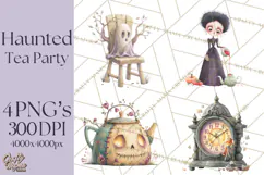 Dark Tea Party Clipart PNG, Halloween Clip Art Product Image 1