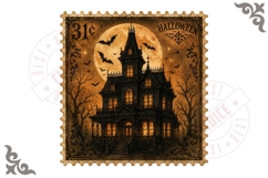Haunted Victorian House Halloween Stamp PNG Product Image 1