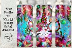 Watercolor Christmas Unicorn 20 oz tumbler Sublimation Product Image 1