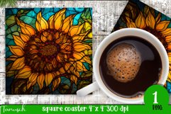 stained glass sunflower sublimation square coaster design Product Image 1