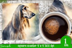 watercolor afghan hound dog square coaster sublimation PNG Product Image 1