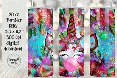 Watercolor Christmas Unicorn 20 oz tumbler Sublimation Product Image 1