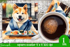 watercolor akita dog square coaster sublimation PNG Product Image 1