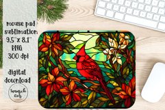 stained glass christmas red cardinal mouse pad sublimation Product Image 1