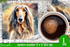 watercolor afghan hound dog square coaster sublimation PNG Product Image 1
