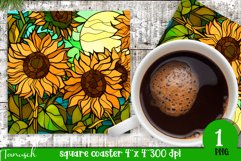 stained glass sunflower sublimation square coaster design Product Image 1