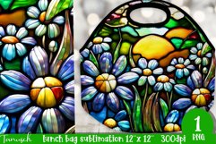 3D stained glass Daisy flowers lunch bag Sublimation PNG Product Image 1