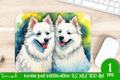 watercolor american eskimo dog mouse pad sublimation PNG Product Image 1