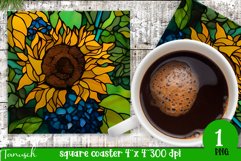 stained glass sunflower sublimation square coaster design Product Image 1