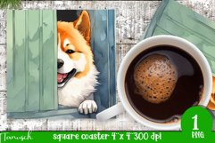 watercolor akita dog square coaster sublimation PNG Product Image 1