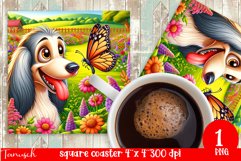 funny AFGHAN HOUND DOG square coaster Sublimation Product Image 1