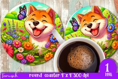 Floral DOG round coaster spring SUBLIMATION PNG / akita Product Image 1