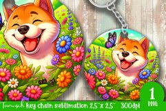 Floral DOG key chain spring SUBLIMATION keychain Akita Product Image 1