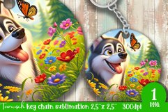Floral DOG key chain spring SUBLIMATION keychain Malamute Product Image 1