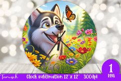 Floral ALASKAN MALAMUTE Wall Clock spring SUBLIMATION PNG Product Image 1