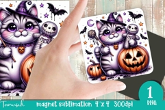 funny Creepy sublimation Halloween CAT magnet Product Image 1