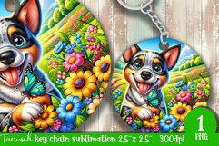 Floral DOG key chain spring SUBLIMATION keychain Cattle dog Product Image 1