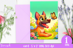 cute DOG card printable SUBLIMATION flowers Product Image 1