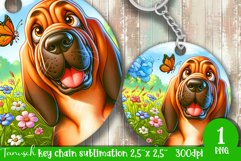 Floral DOG key chain spring SUBLIMATION keychain Bloodhound Product Image 1