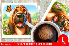 funny BLOODHOUND DOG square coaster Sublimation Product Image 1