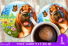 Floral DOG round coaster spring SUBLIMATION PNG / bloodhound Product Image 1