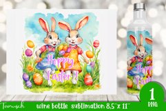 watercolor rabbit family Wine Bottle sublimation Product Image 1