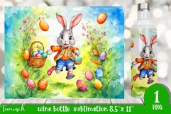 watercolor rabbit family Wine Bottle sublimation Product Image 1