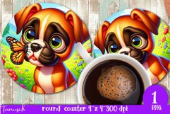 Floral DOG round coaster spring SUBLIMATION PNG / boxer Product Image 1