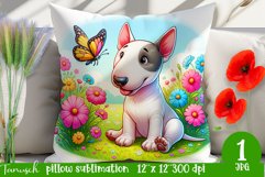 funny Bull Terrier pillow Sublimation PNG flowers dog Product Image 1