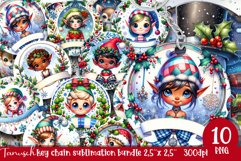 Christmas whimsical elf round keychain Sublimation bundle Product Image 1