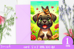 cute DOG card printable SUBLIMATION flowers Product Image 1