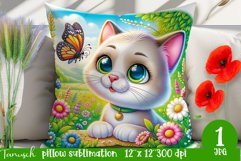 funny CAT pillow Sublimation PNG flowers Product Image 1
